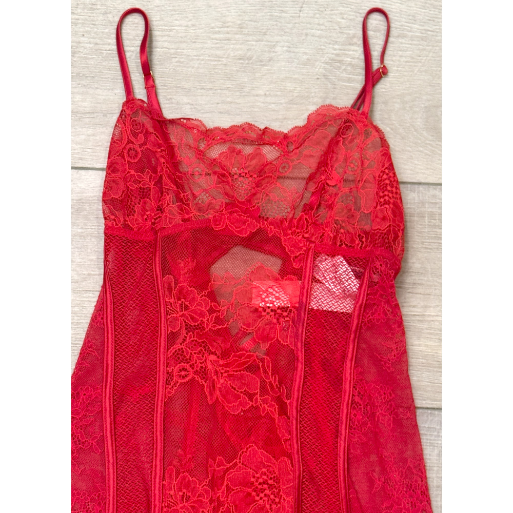 NEW VICTORIA'S SECRET RED MIXED SHEER & LACE MINI SLIP DRESS GARTERS SIZE SMALL - Picture 4 of 13